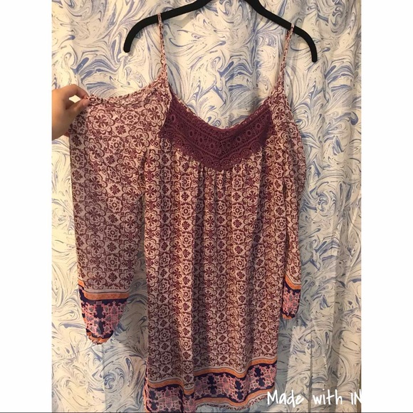 Boho Purple Cold Shoulder Dress - Picture 3 of 5